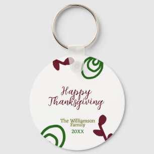 Red green happy Thanksgiving floral leaf fall Key Ring