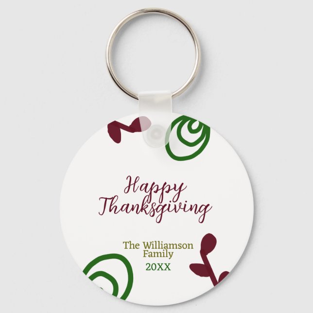 Red green happy Thanksgiving floral leaf fall Key Ring (Front)
