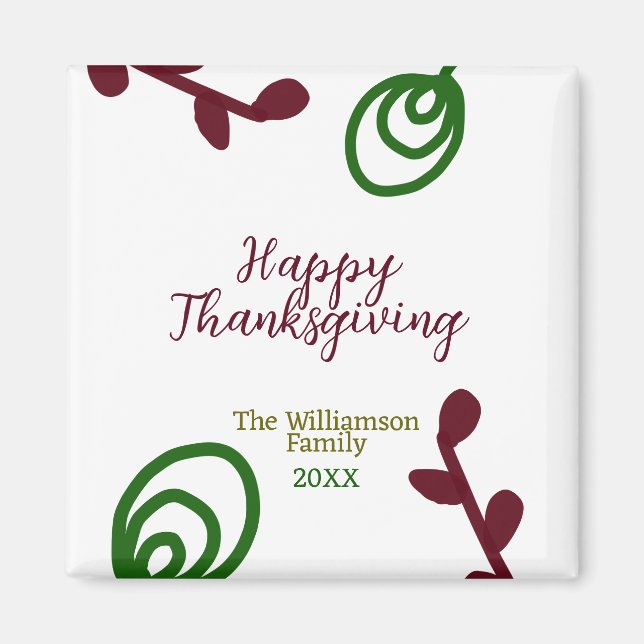 Red green happy Thanksgiving floral leaf fall Magnet (Front)