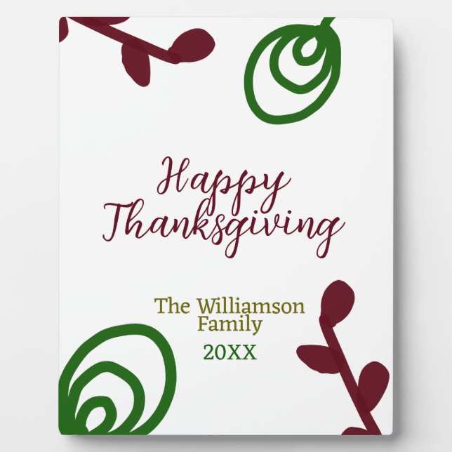 Red green happy Thanksgiving floral leaf fall Plaque (Front)
