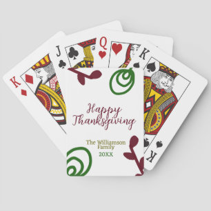 Red green happy Thanksgiving floral leaf fall Playing Cards