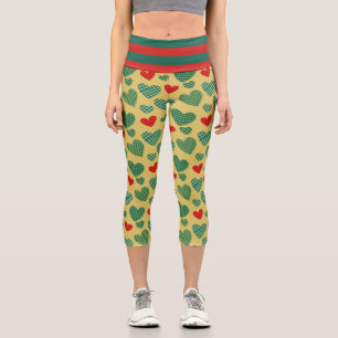 Red & Green Hearts Capri Leggings