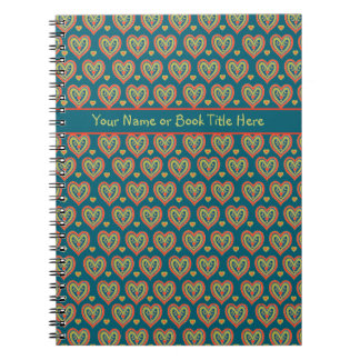 Red, Green Hearts on Dark Teal Notebook