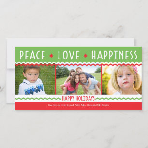Red & Green Holiday Chevron Stripes 3 Photo Card