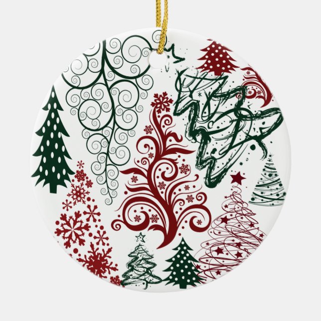 Red Green Holiday Christmas Tree Pattern Ceramic Tree Decoration (Front)