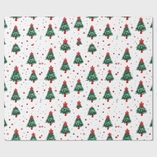 Red Green Holiday Christmas Tree Pattern Wrapping Paper (Flat)