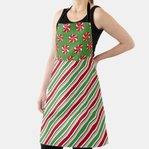 RED & GREEN HOLIDAY PEPPERMINT CANDY & STRIPES APRON