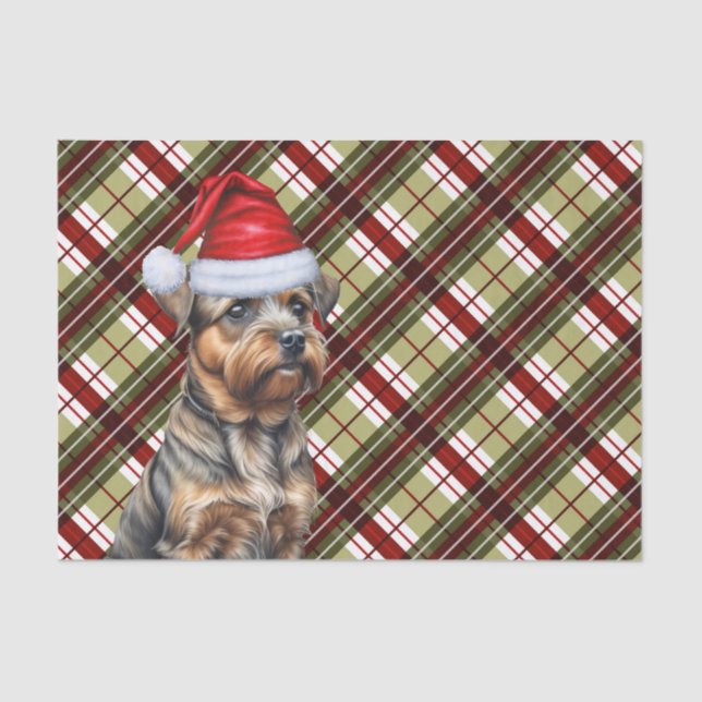 Red Green Holiday Plaid Christmas Border Terrier Tissue Paper (Front)