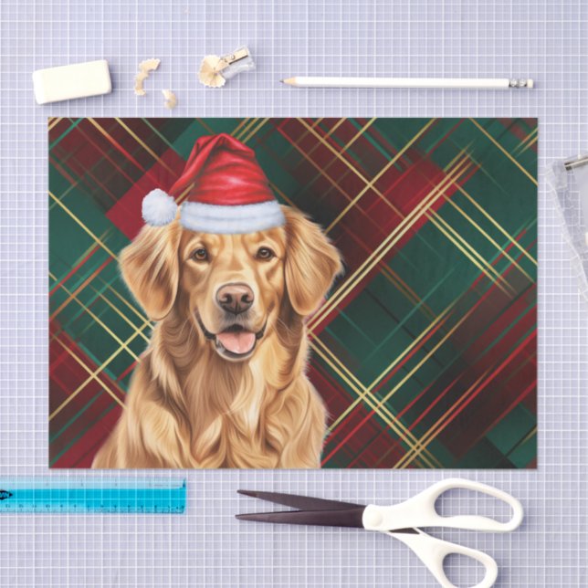 Red Green Holiday Plaid Christmas Golden Retriever Tissue Paper (Craft)