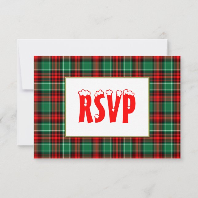 Red Green Holiday Plaid Custom Holiday RSVP Card (Front)
