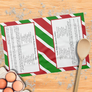 Red Green Holiday Stripe Custom Family Recipe  Tea Towel