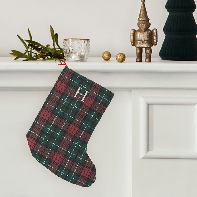 Red & Green Holiday Tartan Monogram Small Christmas Stocking (Creator Uploaded)