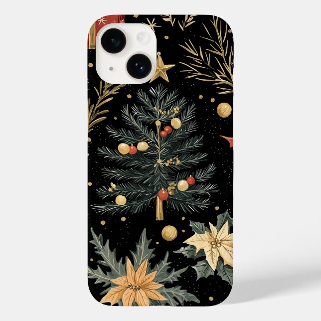 Red Green Holly Christmas Charcoal Pattern Case-Mate iPhone Case (Back)