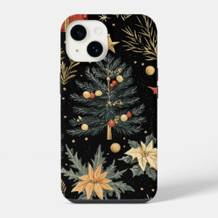 Red Green Holly Christmas Charcoal Pattern iPhone 14 Case