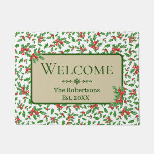 Red green holly family last name custom welcome doormat