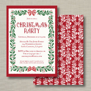 Red Green Holly Gift Exchange Christmas Party Invitation