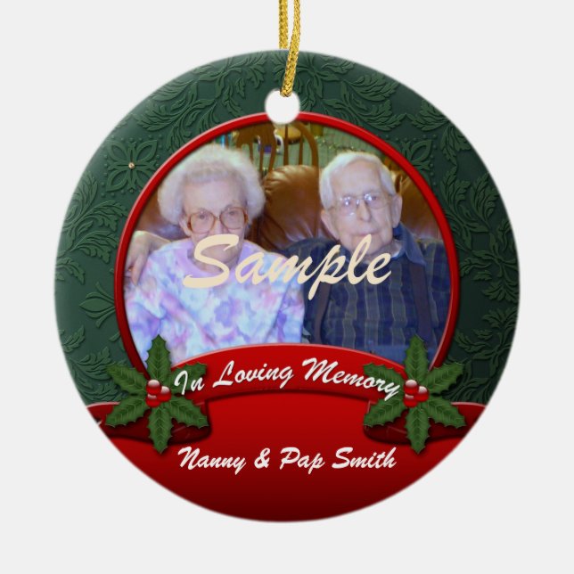 Red Green Holly In Loving Memory Christmas Ceramic Tree Decoration (Front)