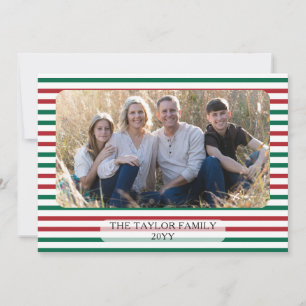 Red Green Horizontal Stripes Classic Striped Photo Holiday Card