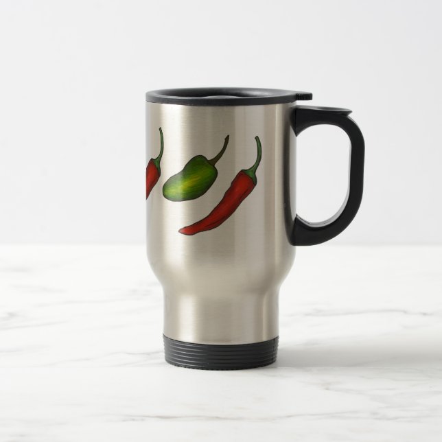 Red Green Hot Chilli Pepper Japapeño Vegetables Travel Mug (Right)