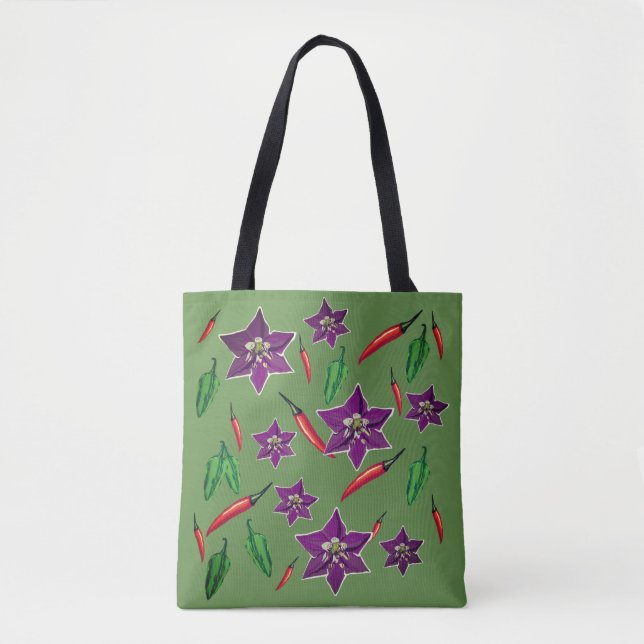 Red, Green hot peppers pattern Tote Bag (Front)