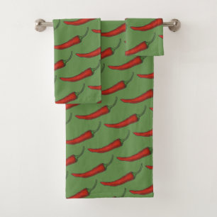 Red Green Hot Spicy Chilli Chile Pepper Vegetable Bath Towel Set