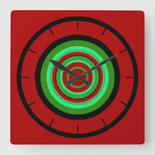Red Green Irregular Circular Pattern Square Wall Clock