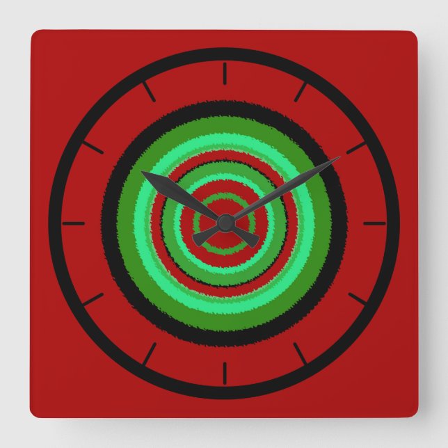 Red Green Irregular Circular Pattern Square Wall Clock (Front)