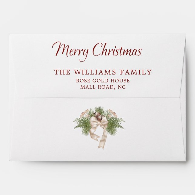 Red Green Ivory Boho Christmas Holiday Envelope (Back (Top Flap))