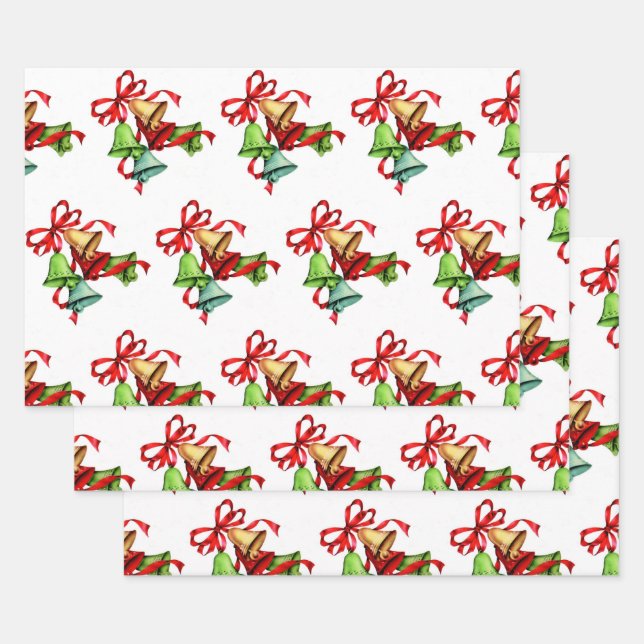 Red Green Jingle Bells Wrapping Paper Sheet (Set)
