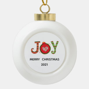 Red Green Joy Christmas Holiday  Ceramic Ball Christmas Ornament
