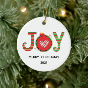 Red Green Joy Christmas Holiday  Ceramic Tree Decoration