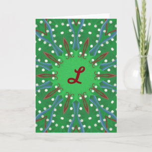Red Green Kaleidoscope Christmas Monogram Cards