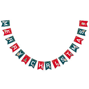 Red Green kitten cat Santa Merry Christmas Party Bunting