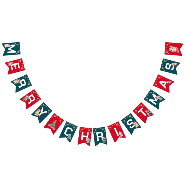 Red Green kitten cat Santa Merry Christmas Party Bunting (All)