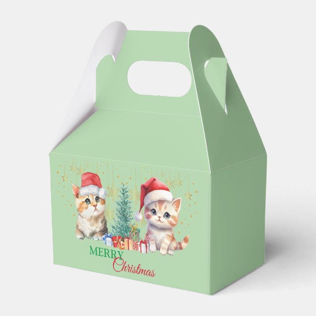 Red Green kitten cat Santa Merry Christmas Party  Favour Box (Front Side)