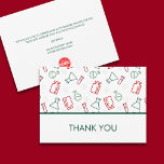 Red Green Laboratory Science Business Logo Thank You Card<br><div class="desc">Simple and cute scientific thank you card for customer appreciation with a pattern of research laboratory equipment such as test tubes,  flasks and glass jars in beautiful Christmas red and green colours. To complement the pattern,  there are some molecules in grey colours. Designed by Patricia Alvarez.</div>