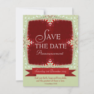 Red + Green Lace Save the Date Invitation