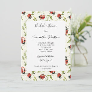 Red Green Leaves Ladybugs Bridal Shower Invitation