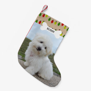 Red Green Lights Dog Bone Pet Photo Small Christmas Stocking