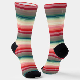 Red Green Line Pattern Socks