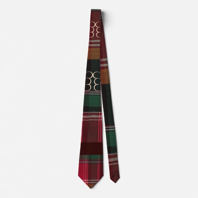 Red Green Madras Gold Swirl Hearts Tie (Front)