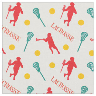 Red & Green Male Lacrosse Player Pattern Fabric