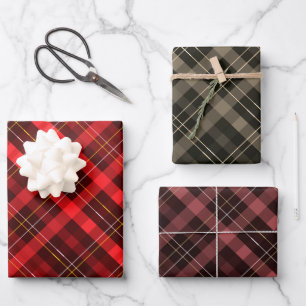 Red green maroon brown checks Christmas pattern Wrapping Paper Sheet