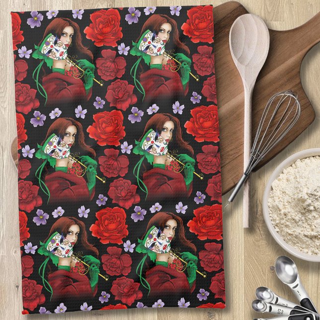 Red Green Masquerade Venetian Tea Towel (Creator Uploaded)