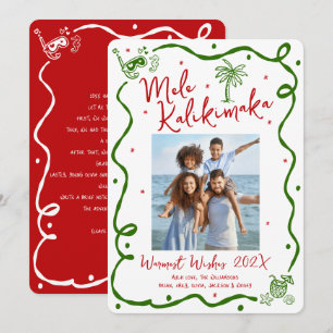 Red Green Mele Kalikimaka Photo Doodle Christmas Holiday Card