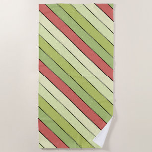 Red Green Melon Color Stripes On Watercolor Paper  Beach Towel