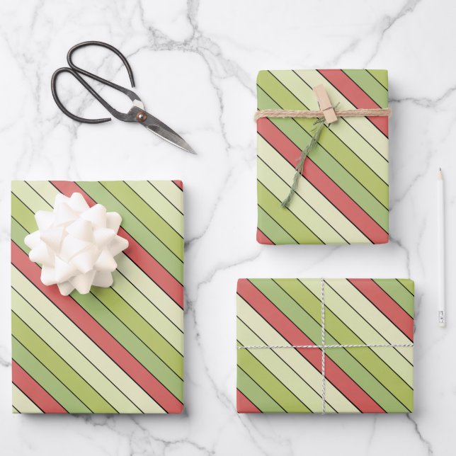 Red Green Melon Colour Stripes On Watercolor Paper (Front)