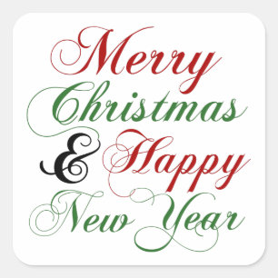 Red Green Merry Christmas Happy New Year Message Square Sticker