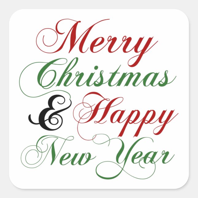 Red Green Merry Christmas Happy New Year Message Square Sticker (Front)