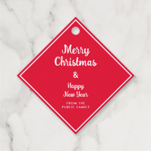 Red & Green Merry Christmas Happy New Year Script Favour Tags